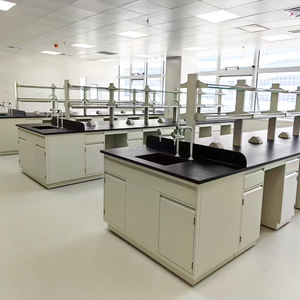 Mesa de Laboratorio Moderna de Acero para Cosmética y Química con Estantes y Cabina para Hospitales y Escuelas - Product Image 1