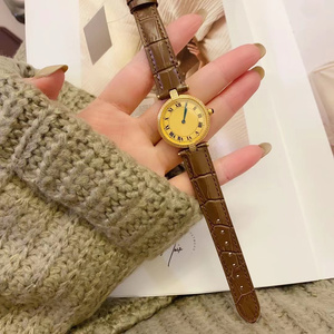 Womens Luxury Crocodile Embossed Brown Strap Watch Retro Gold Case Roman Dial Watch for Party Wedding - Product Image 3