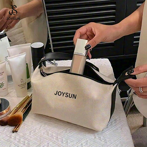 JOYSUN New Style Large Capacity Travel Storage Wash <strong>Make</strong> <strong>up</strong> Pouch Portable Canvas Cosmetic Makeup Bag with Tote Handle - Product Image 3