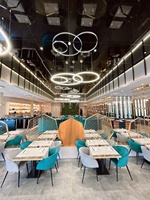 Hochwertige Luxuriöse Grüne Samt-Stoffpolsterung Holz Halbrunde Restaurant-Sitzbank Sofa Marmor Runder Tisch und Stuhl für Restaurants