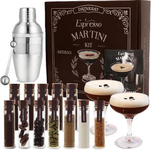 Kit Cadeau Espresso Martini - Ensemble d'outils de bar en cristal avec doseur, mélange de café premium et 6 plantes botaniques naturelles pour la préparation de cocktails - Product Image 1