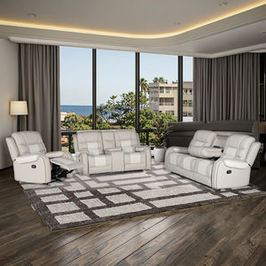 Ensemble de canapés inclinables ergonomiques en cuir synthétique moderne et durable, extensible et pliable, pour la détente familiale dans le salon - Product Image 5