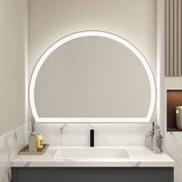 Miroir de salle de bain contemporain en forme de demi-cercle avec capteur tactile LED, éclairage frontal, anti-buée, écologique, verres argentés, pour usage hôtelier