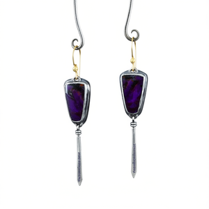 Tibetan <b>Silver</b> Amethyst Drop Earrings Vintage <b>Sword</b> Shape Bezel Setting Women's Fashion Jewelry Gold Plated Earrings - Product Image 1