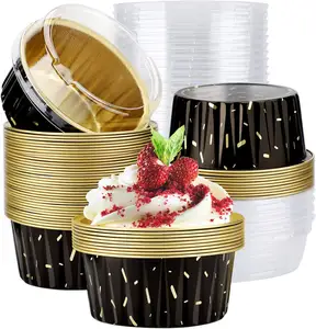 50pcs Foil Cupcake Liners with Lids Round Aluminum Muffin Cake