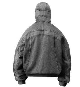 Sweat-shirt à capuche zippé pour homme, personnalisé, délavé à l'acide, style rétro à épaules tombantes, commande minimale faible, vente en gros - Product Image 2