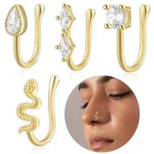 Anillo de <span class=keywords><strong>Nariz</strong></span> Falso de Plata de Ley S925 de Moda Gaby, Brazaletes de <span class=keywords><strong>Nariz</strong></span> Dorados Simples y Modernos, Sin Perforación, <span class=keywords><strong>Piercing</strong></span> de <span class=keywords><strong>Nariz</strong></span> de Serpiente - Product Image 1
