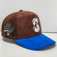 Casquette de baseball en faux daim personnalisée de haute qualité, 5 panneaux, logo brodé 3D, bicolore, ajustable, streetwear, chapeaux en daim