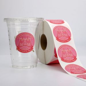 Étiquettes autocollantes rondes Pinky Promise Boba, imperméables, résistantes à la chaleur, écologiques, en PVC, en rouleau, pour gobelets de boissons - Product Image 1