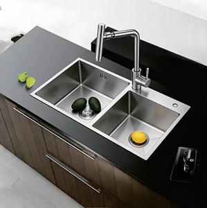 Évier de cuisine à double bac 810x440mm en acier inoxydable 304 satiné brossé, avec robinet extractible - Product Image 3