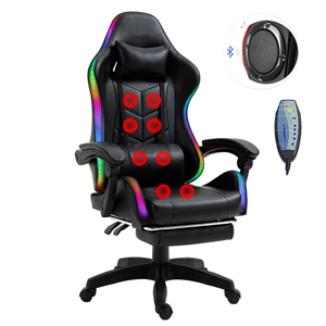 Silla de Juego RGB con Masaje y Altavoz Bluetooth, Silla de Oficina Reclinable de Cuero PU con Reposapiés y Almohada Lumbar - Product Image 1