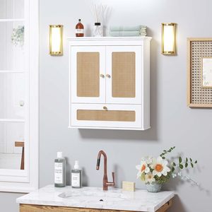 Armoire murale <span class=keywords><strong>de</strong></span> <span class=keywords><strong>salle</strong></span> <span class=keywords><strong>de</strong></span> <span class=keywords><strong>bain</strong></span> Spirich en MDF, design bohème, armoire à pharmacie, 3 étagères réglables, gain <span class=keywords><strong>de</strong></span> place, pour appartement, hôtel - Product Image 1