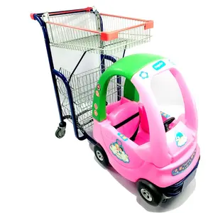 Supermercato metallo Kiddie carrello della spesa con auto anteriore in plastica