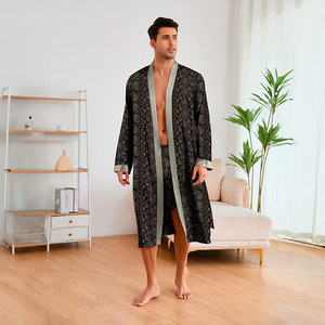 Accappatoio in Raso a Maniche Lunghe, Pigiama in Seta Ghiaccio <span class=keywords><strong>da</strong></span> <span class=keywords><strong>Uomo</strong></span> per Europa e America, Camicia <span class=keywords><strong>da</strong></span> Notte Estiva, Abbigliamento per Casa - Product Image 3