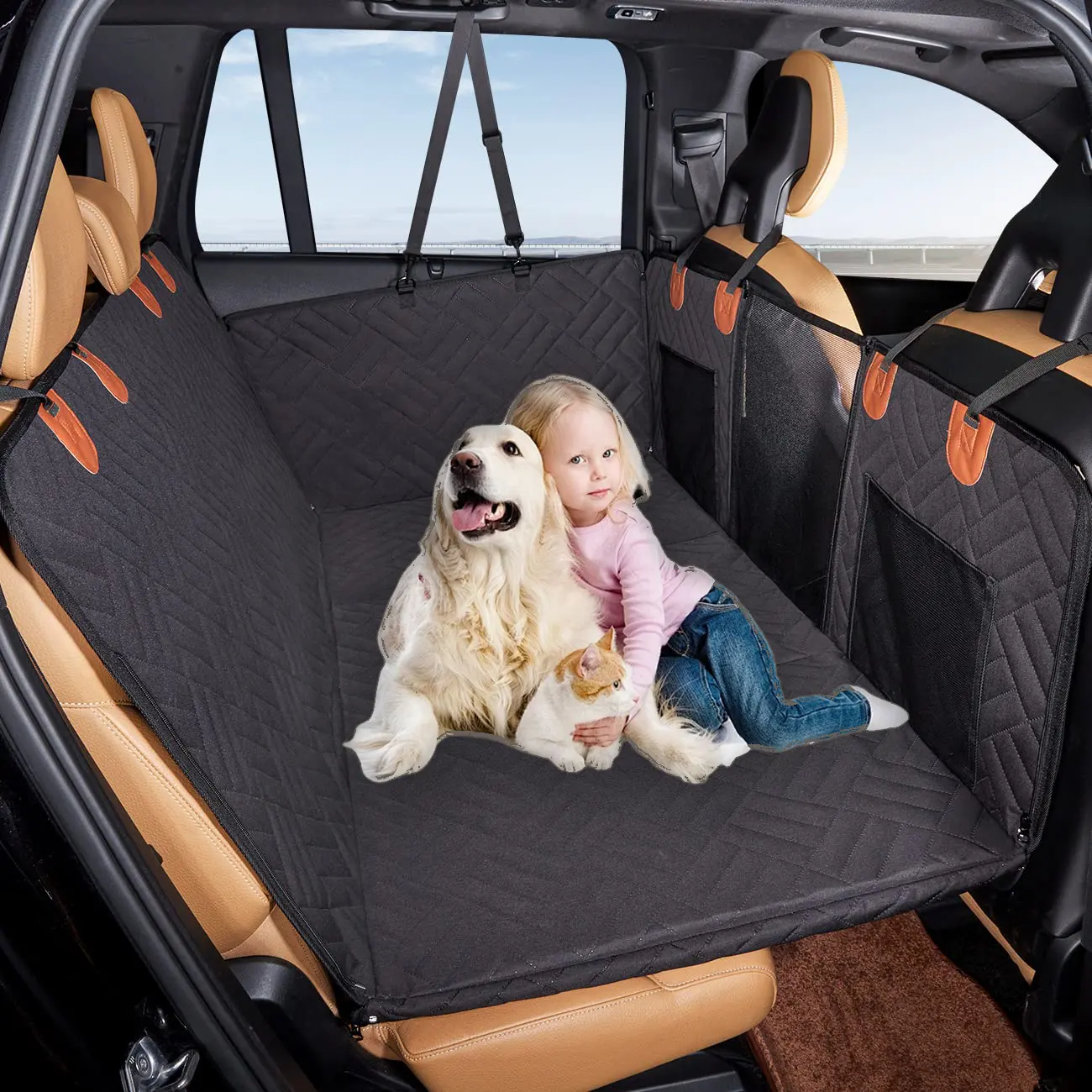 最高の犬のカーシートカバーハードボトム防水犬の車のハンモックペットマットブランケット車の犬のための後部座席カバー