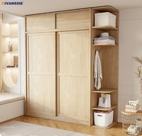 Ensemble de meubles de salon moderne avec armoire murale coulissante à 2 portes, penderie et rangements, style panneau bois, mélamine
