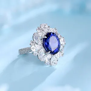 Bague MUSHAN personnalisée en argent sterling 925 avec émeraude bleue de laboratoire taille marquise, plaquée or 18 carats, pour femme, idéale pour un anniversaire ou comme bague de mariage. - Product Image 4