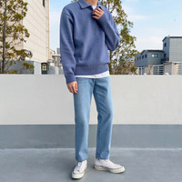 Revers ligne chemise personnalisé pull de noël Style coréen tendance revers lâche hommes automne hiver LazyStyle PoloNeck tricot Standard
