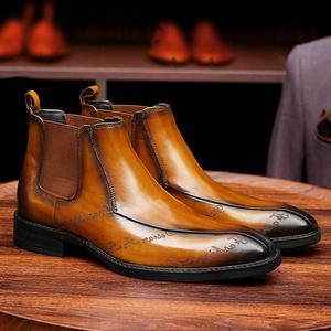 Bottes montantes en cuir personnalisées pour hommes, été, automne, hiver, haute qualité, pour affaires et banquets, motif sculpté, imperméables, rehaussantes - Product Image 2