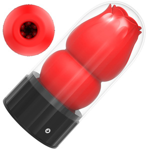 High Quality Rose Aircraft Cup Heating PC+TPE+ABS Penis Trainer Male Manual Masturbator Red/Green Base Adult <strong>Sex</strong> <strong>Toy</strong> <strong>for</strong> <strong>Him</strong> - Product Image 1