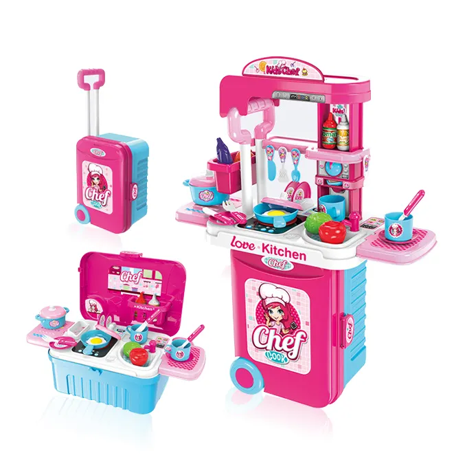 2022 kız pişirme bavul oyuncak mutfak minyatür bıçak Pretend plastik süper şef oyun seti mutfak oyuncak