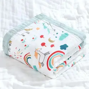 卸売新生児綿カスタマイズ印刷高品質生地赤ちゃん受信毛布シルキーソフトで居心地の良い赤ちゃんおくるみ毛布