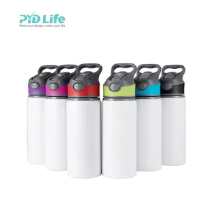 PYD Life Botol Air Aluminium 22Oz 650Ml, Botol Air Olahraga Polos Sublimasi Putih Kustom dengan Sedotan