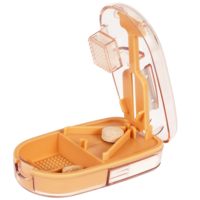 Organizer Tablet pil plastik kecil portabel, pemotong pil 3-in-1 untuk penggunaan rumahan-termasuk fitur penggilingan