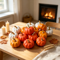 Petite citrouille artificielle blanc mat et orange avec poignée dorée, ornement d'intérieur style ferme pour armoire et fenêtre, pour les fêtes d'automne, vente en gros