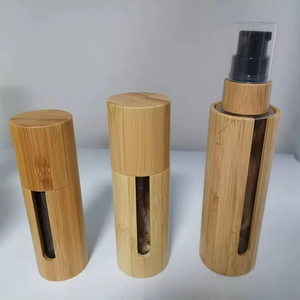 Eco-Friendly Real Bamboo Glass Makeup Cosmetic Half Open <strong>Window</strong> Container Luxury Refillable Bamboo Pump Bottle - Product Image 5