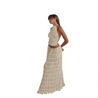 Robe plissée en mousseline à volants pour femme, style européen et américain, dos nu, à lacets, avec haut halter, la plus vendue en gros