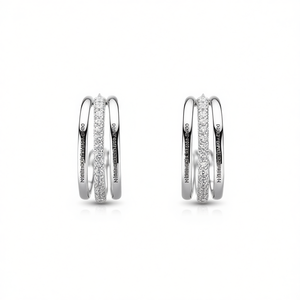 Orecchini Minimalisti a Cerchio in Oro Bianco con Cristalli e Strass, Montatura a Canale, per Uso Quotidiano Femminile E1861 - Product Image 1