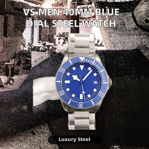 VSZ F Montre automatique pour homme en acier inoxydable, cadran bleu, cristal saphir, 41 mm, sport, étanche, mouvement mécanique ETA, fermoir caché - Product Image 2