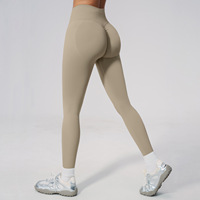 Legging de yoga taille haute couleur pêche unie, effet gainant fessier et ventre, écologique, respirant, léger, séchage rapide, ajusté