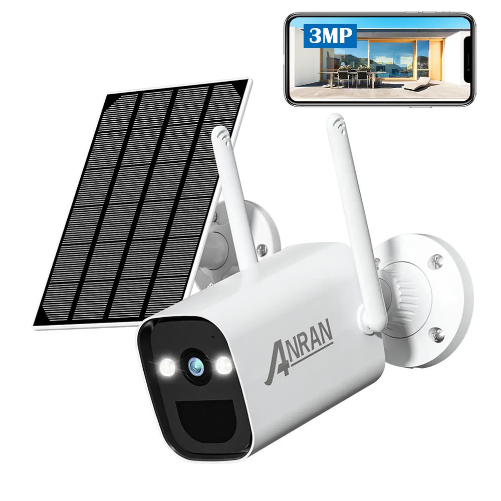 ANRAN 1296P Wifi güneş kamera 3MP açık Bullet 100% kablosuz iki yönlü ses pil IP ağ kamerası