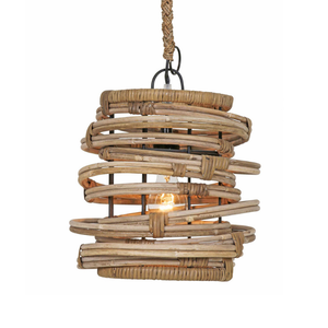 La lampe 008 B combine le rotin naturel et le fer robuste dans un design moderne et artistique, idéale pour sublimer les halls d'hôtels et les salons. - Product Image 1