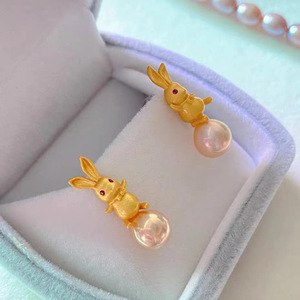 S925 <b>Silver</b> DIY Pearl Accessories 8-10mm Round Beads Female Earnail with Empty Support Rabbit 21815 <b>Stud</b> Earrings - Product Image 2