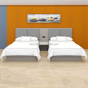 Single Twin Bedroom Furniture Set Wooden <b>Platform</b> <b>Bed</b> <b>Frame</b> With Nightstands Mattress And Upholstered Headboard For 3 Star Hotel - Product Image 6