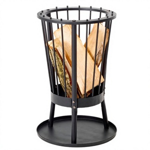 <span class=keywords><strong>Brasero</strong></span> rond moderne en acier noir pour feu de bois avec plaque à cendres pour chauffage extérieur de jardin, terrasse et patio - Product Image 4