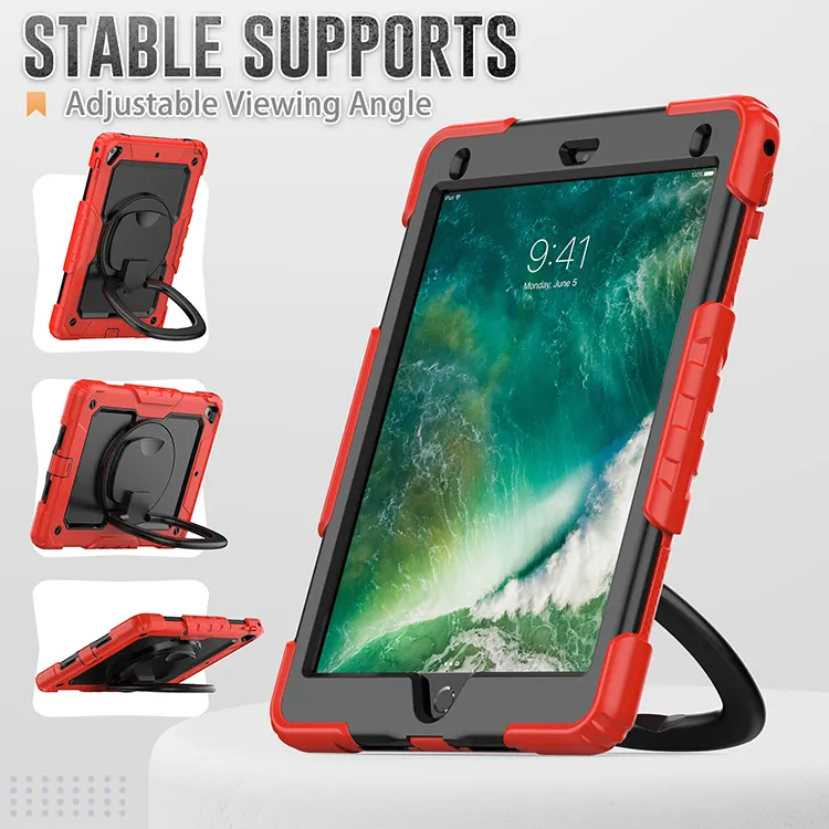 Rotatable Handle Grip Stand Screen Film Tablet Cover untuk iPad 9.7 2017 2018/Air 2 Universal Silicone Shockproof Rugged Case