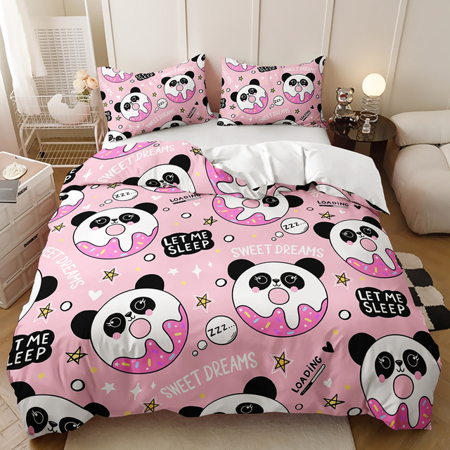 Cartoon pink Cute Panda Children's Bedding 3D Digital Printing Duvet Cover Set