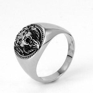 Zoryn <b>Silver</b> Tone Stainless Steel Signet <b>Ring</b> for <b>Man</b> with lion Head Embossed Detail Vintage Bold Jewelry Ideal for Daily Wear - Product Image 1