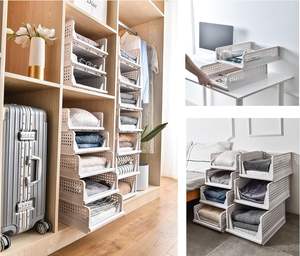 Stackable Rectangle Injection-Molded Plastic Pull-out Closet Wardrobe Shelves <b>Storage</b> Organizer for Home - Product Image 3