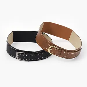 FM the latest European and American fashion rivets women's Day word buckle decorative bundle belt leather belt for women