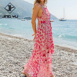 Robe maxi à nouer à col rond à imprimé floral rose fluide sur mesure OEM, robe maxi en soie 100% de haute qualité - Product Image 3