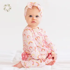 Organic Bamboo Newborn Sleepsuit Ruffle Jumpsuit For Infant Sustainable Baby Girl Ruffle Romper Eco Friendly Ruffle Baby Romper