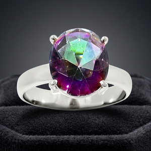 Natural Mystic Rainbow Topaz Sterling <b>Silver</b> Bohemian <b>Wedding</b> <b>Ring</b> for <b>Women</b> Classic Ethnic Design Prong Set Certified Gemstone - Product Image 3