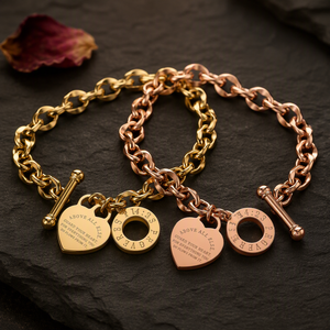 Bracelet en acier inoxydable à maillons épais avec breloque cœur, citation d'amour gravée, fermoir à bascule, or, argent, or rose, unisexe, inspirant - Product Image 5