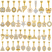Anneaux de nombril en acier inoxydable doré avec zircon CZ, motifs cœur, fleur, papillon, bijoux de piercing pour le nombril, hypoallergéniques, cadeau de mariage