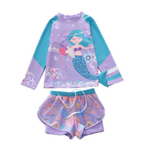 Meisjes Zeemeermin 2 Stuks Badpak Set Lange Mouw Split Badmode + Shorts Cartoon Prints 3-11 Jaar Strand Bikini Badpak Kinderen - Product Image 3